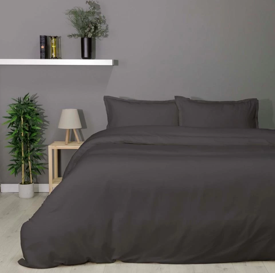 Taç Çift Kişilik Bambu Saten Nevresim Takımı Plain Gri