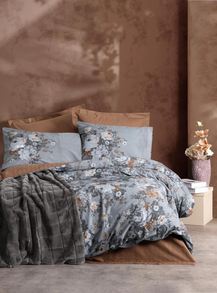 Cotton Box Trim Çift Kişilik Battaniyeli Nevresim Takımı Smooth Antrasit