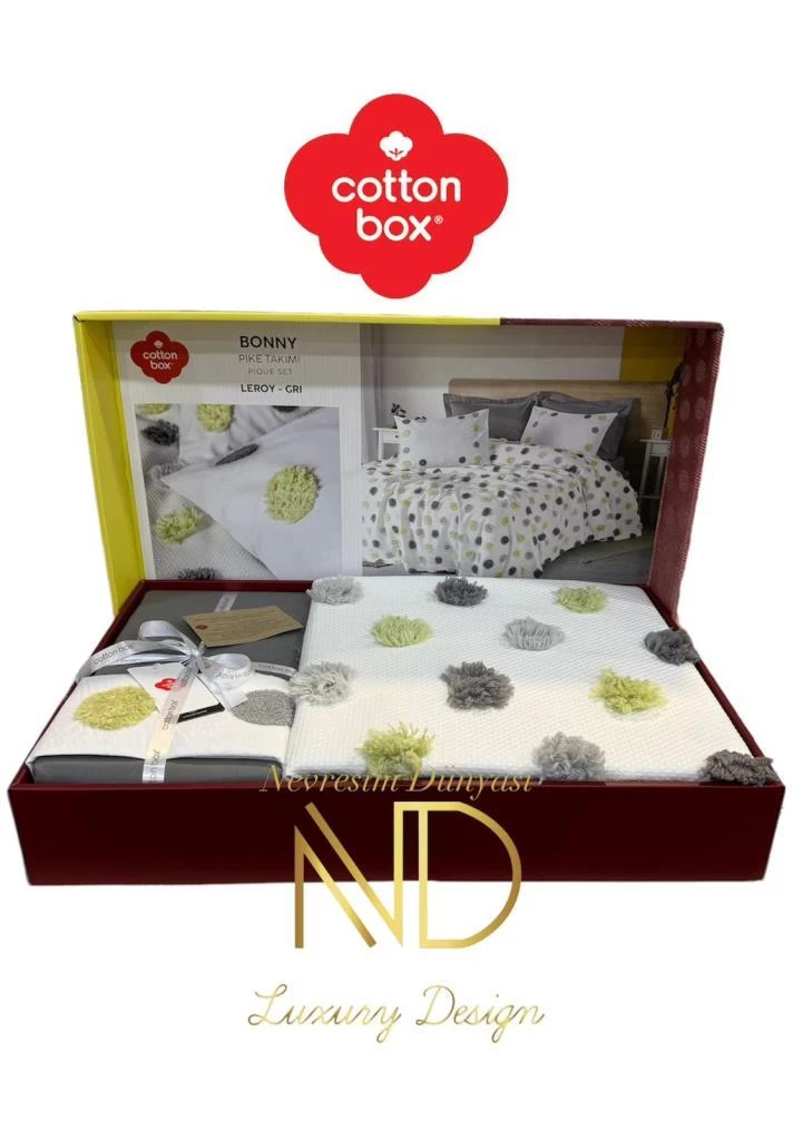 Cotton Box Çift Kişilik Pike Takımı Boony Leroy Gri