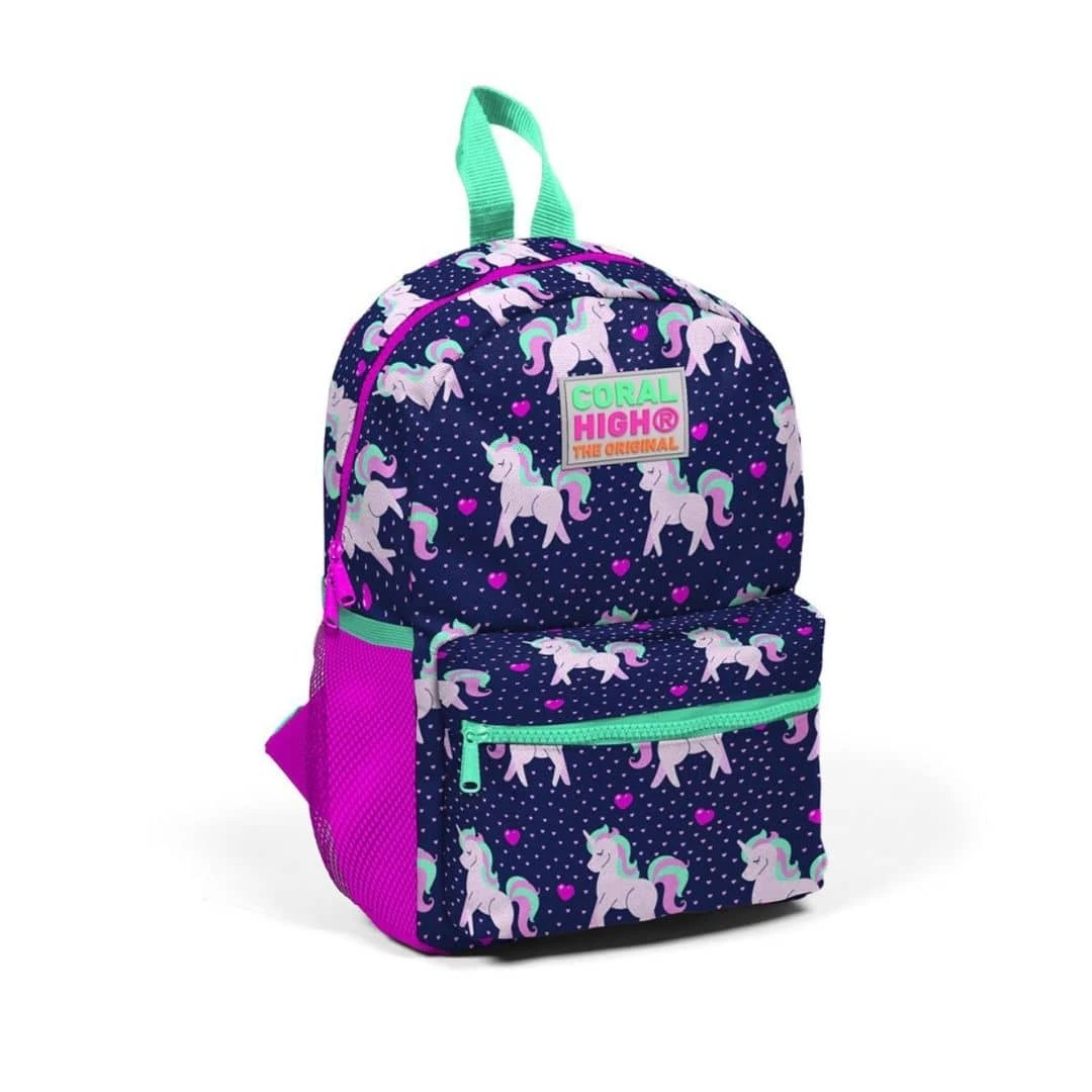 Coralhigh Minik Yuva Sırt Çantası Lacivert Pembe Unicorn Desenli İki Bölmeli 23334