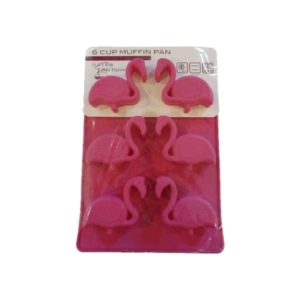 Silikon Muffin Kalıbı 6'lı Flamingo Desenli Fuşya
