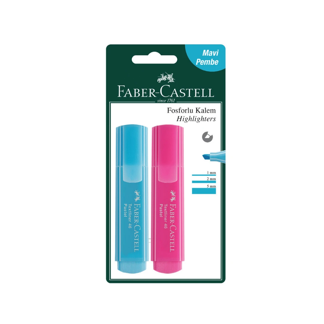 Faber Castell Fosforlu Kalem 2'li Mavi/pembe