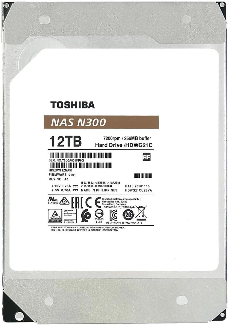 12tb Toshiba N300 7200rpm Sata 256mb Hdwg51cuzsva