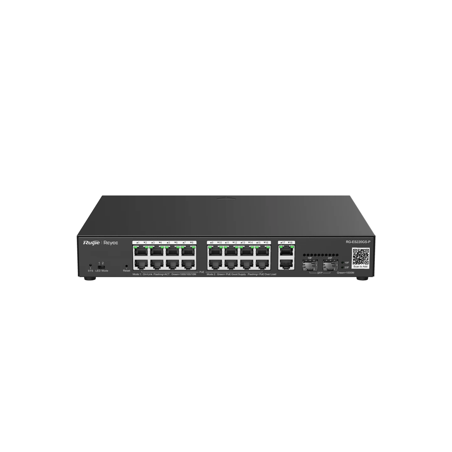 Ruİjİe-reyee Rg-es220gs-p 16xge-2xge/sfp-2xge Uplİnk 250w Poe Swİtch
