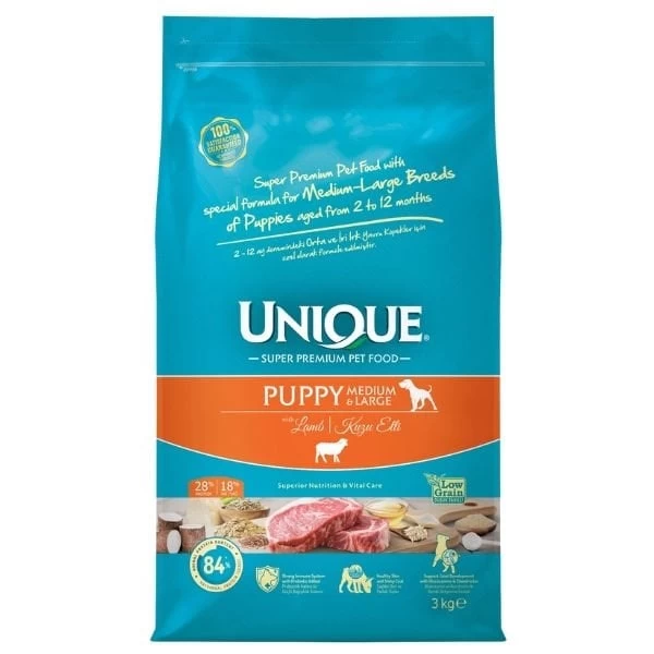 Unique Kuzu Etli Orta Ve Büyük Irk Düşük Tahıllı Yavru Köpek Maması 15 Kg