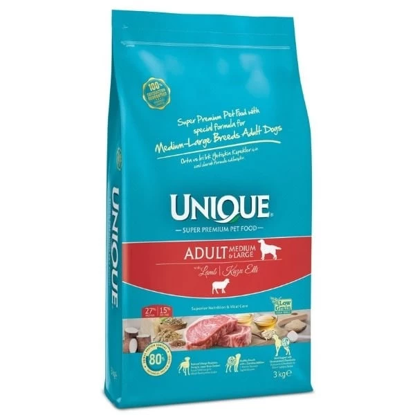 Unique Kuzu Etli Orta Ve Büyük Irk Yetişkin Köpek Maması 3 Kg