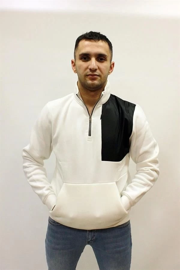 Cazador Yarım Fermuar Softshell Cep Detay Sweatshirt - Beyaz XL Beden