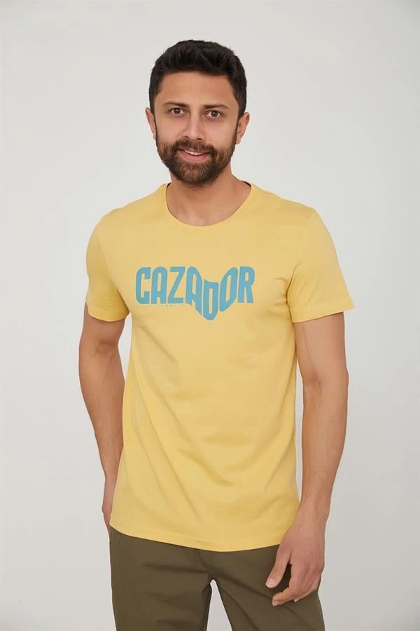 Cazador Bisiklet Yaka Baskılı T-shirt - Sarı XL Beden