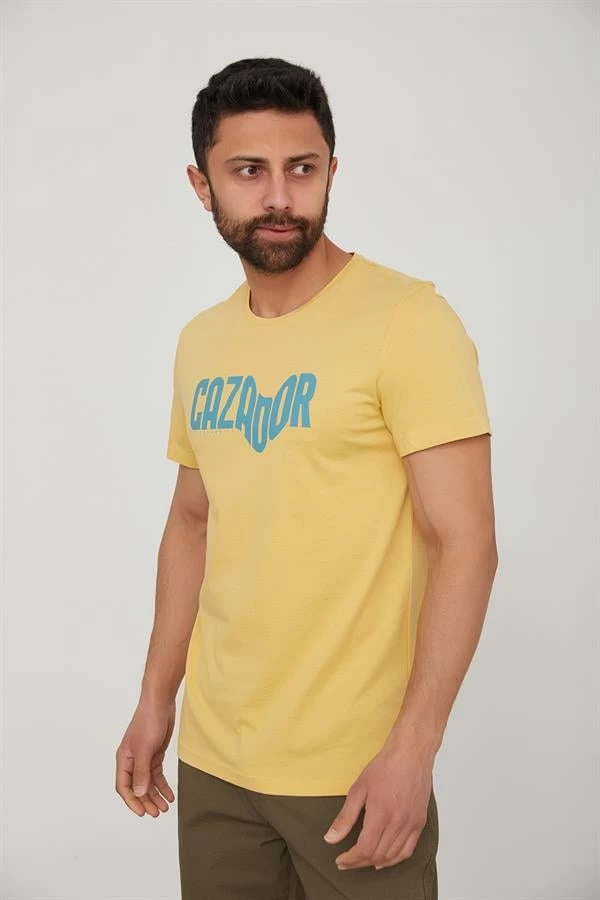 Cazador Bisiklet Yaka Baskılı T-shirt - Sarı XL Beden