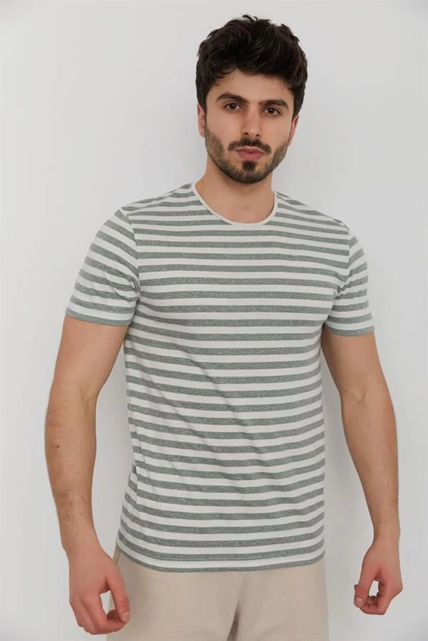 Cazador Bisiklet Yaka Baskılı T-shirt - Su Yeşili L Beden