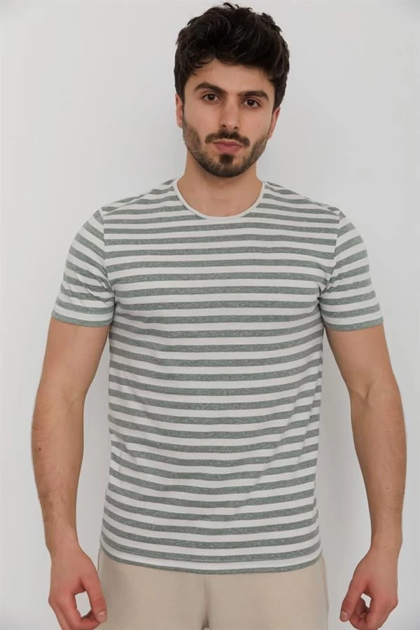 Cazador Bisiklet Yaka Baskılı T-shirt - Su Yeşili L Beden