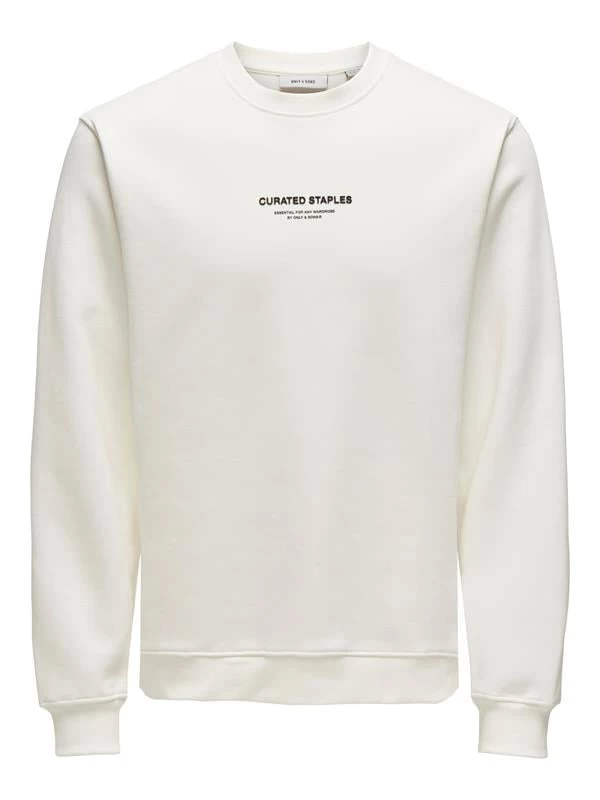 Only & Sons Sıfır Yaka Şardonlu Erkek Sweatshirt  - Beyaz L Beden