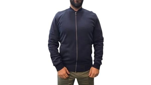 Hakim Yaka Tam Fermuar Erkek Hırka - Renk: Lacivert, Beden: Small