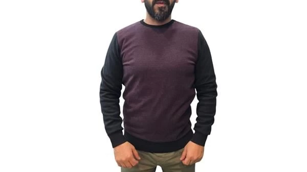 Çapraz Desenli Yün Erkek Sweatshırt - Renk: Bordo, Beden: Small