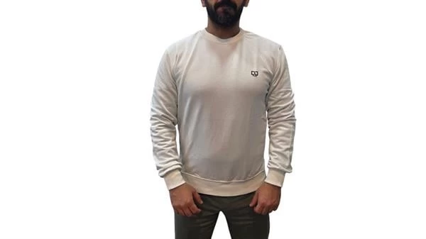 Duss 2 İplik Düz Renk Erkek Sweatshirt - Beyaz S Beden