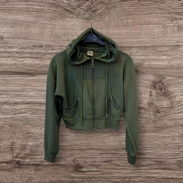 Duss Kapüşonlu Crop Kadın Hırka - Hunter S Beden