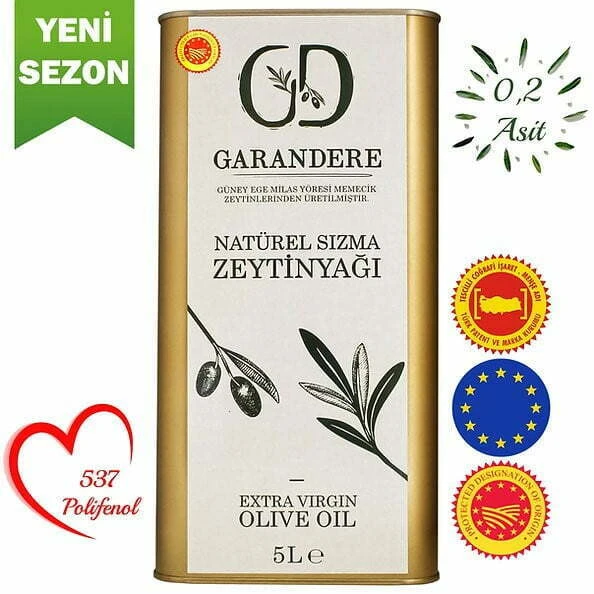5 Lt Garandere İlk Hasat 537 Polifenollü 0.2 Asit Soğuk Sıkım Natürel Sızma Zeytinyağı