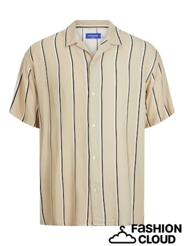 Jack & Jones Çizgili Kısa Kollu Apaş Yaka Erkek Gömlek   - Crockery M Beden