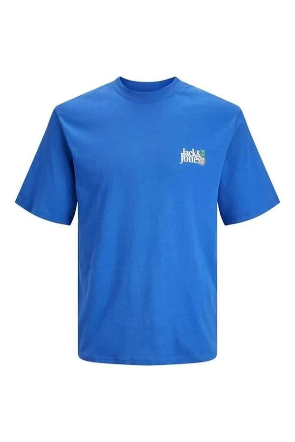 Jack & Jones İki İplik Oversıze Sırt Baskılı T-Shirt - Saks Mavi M Beden