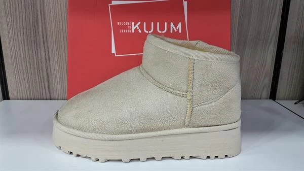 Kuum Süet Yüksek Tabanlı İçi Polar Terlik - Bej 39 Numara