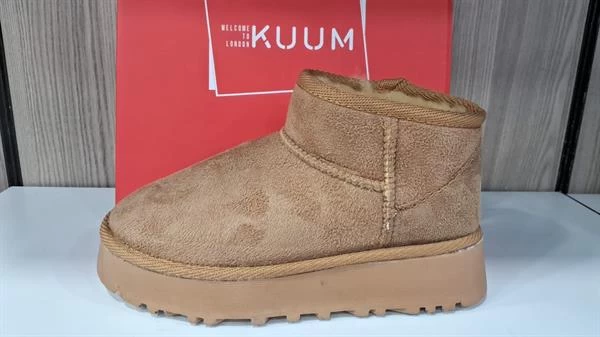 Kuum Süet Yüksek Tabanlı İçi Polar Terlik - Vizon 39 Numara