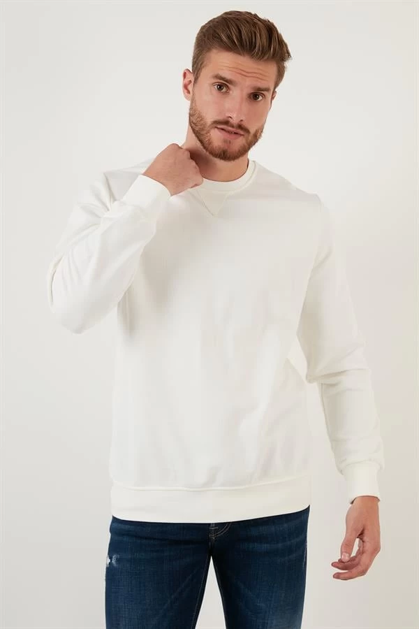 Pike Kumaş Comfort Fit Sweatshirt - Renk: Beyaz, Beden: Medium