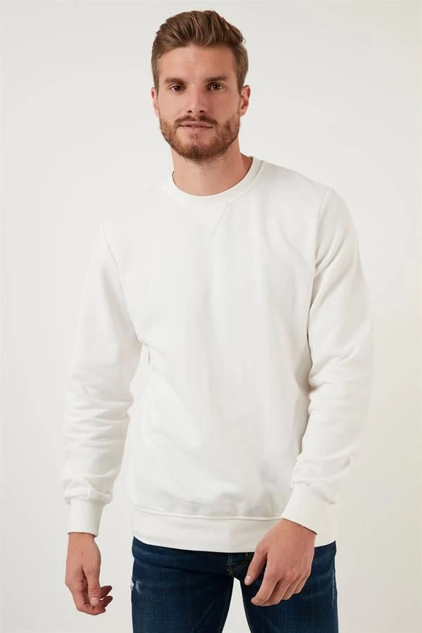 Pike Kumaş Comfort Fit Sweatshirt - Renk: Beyaz, Beden: Medium