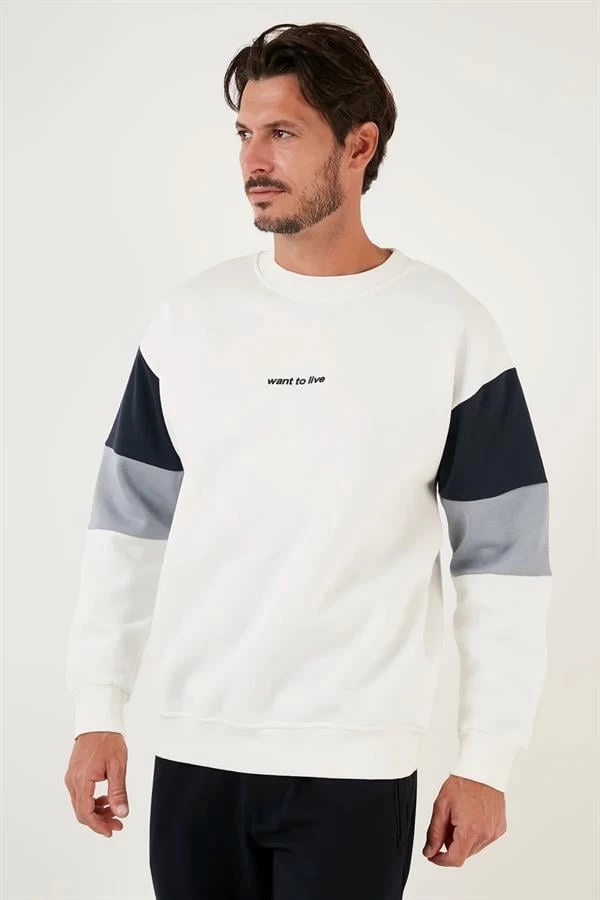 Oversıze Erkek Sweatshırt  - Renk: Beyaz, Beden: Medium