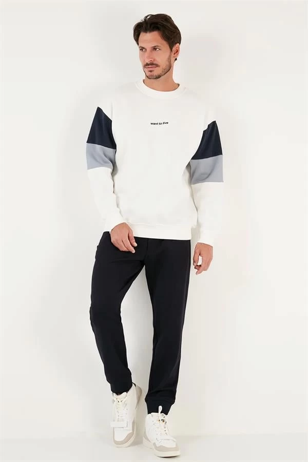 Oversıze Erkek Sweatshırt  - Renk: Beyaz, Beden: Medium