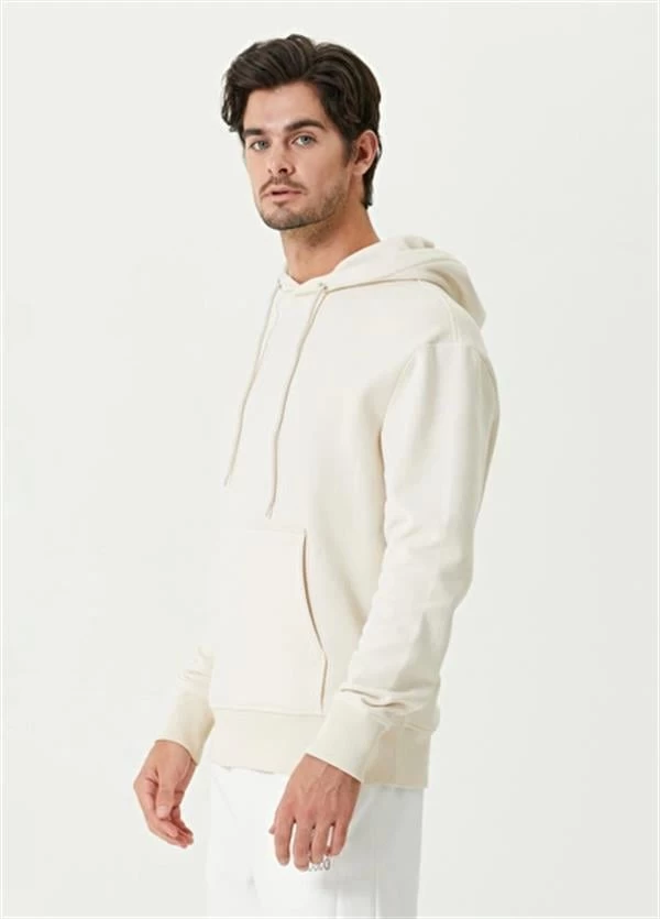 Kapüşonlu Üç İplik Düz Sweatshirt - Renk: Beyaz, Beden: Medium