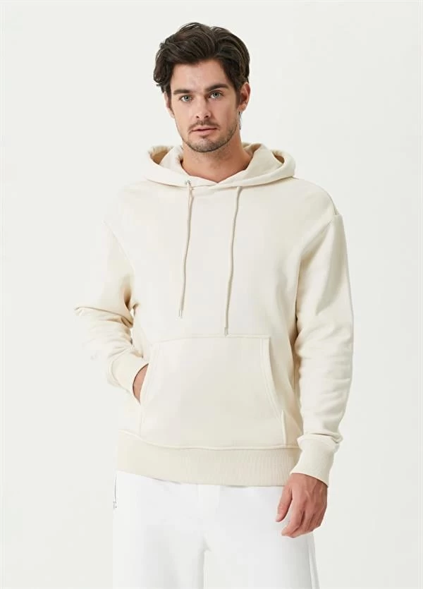 Kapüşonlu Üç İplik Düz Sweatshirt - Renk: Beyaz, Beden: Medium