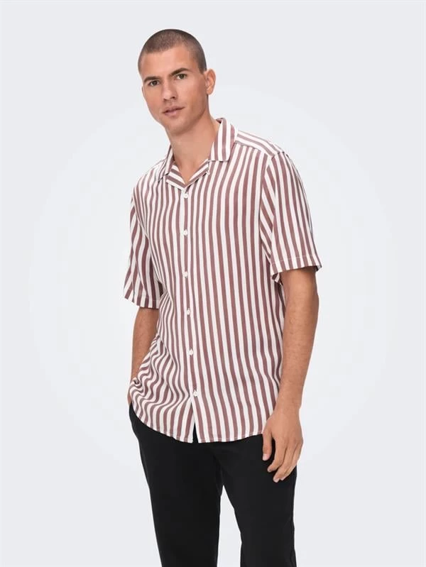 Only & Sons Apaş Yaka Çizgili Salaş Gömlek - Pembe L Beden