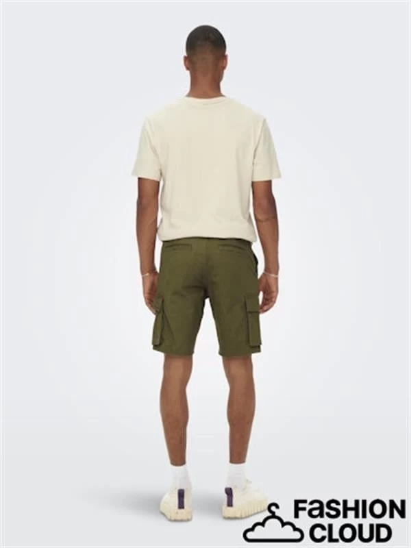 Only & Sons Normal Kesim Likralı Gabardin Kargo Şort - Yeşil XL Beden