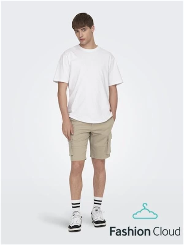 Only & Sons Normal Kesim Likralı Gabardin Kargo Şort - Bej XL Beden