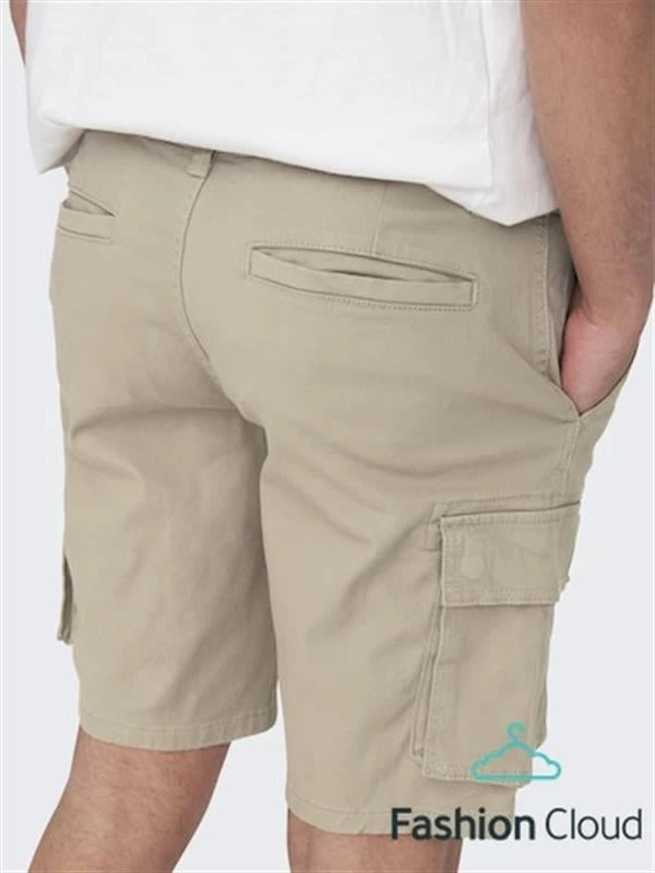 Only & Sons Normal Kesim Likralı Gabardin Kargo Şort - Bej XL Beden