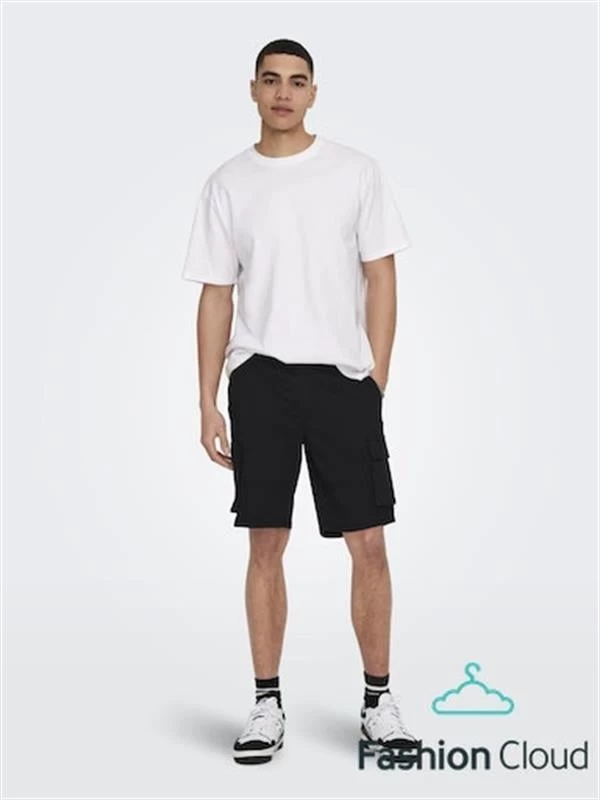 Only & Sons Normal Kesim Likralı Gabardin Kargo Şort - Siyah 2XL Beden