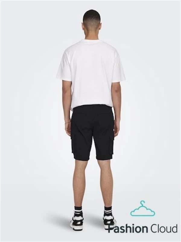 Only & Sons Normal Kesim Likralı Gabardin Kargo Şort - Siyah 2XL Beden