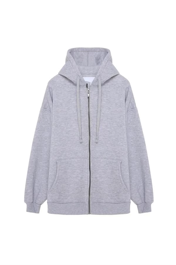 Kapüşonlu Fermuarlı Sweatshirt Hırka Sıyah Sıyah Sıyah Sıyah Sıyah Sıyah Sıyah Sıyah Sıyah Sıyah Sı - Renk: Gri, Beden: Medium
