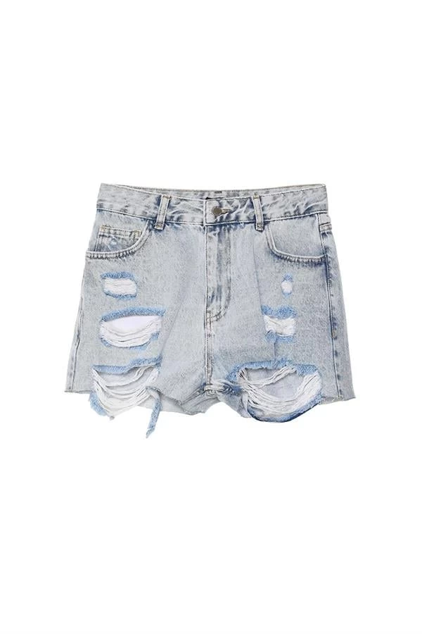 Yırtık Detaylı Mini Jean Şort Mavİ - Renk: Mavİ, Beden: Medium