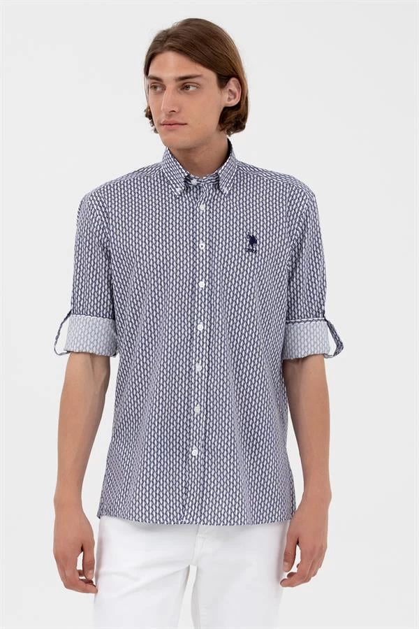U.S. Polo Assn Kolis Zincir Desenli Uzun Kol Erkek Gömlek - Lacivert XS Beden
