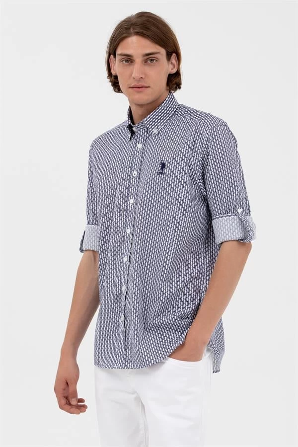 U.S. Polo Assn Kolis Zincir Desenli Uzun Kol Erkek Gömlek - Lacivert M Beden