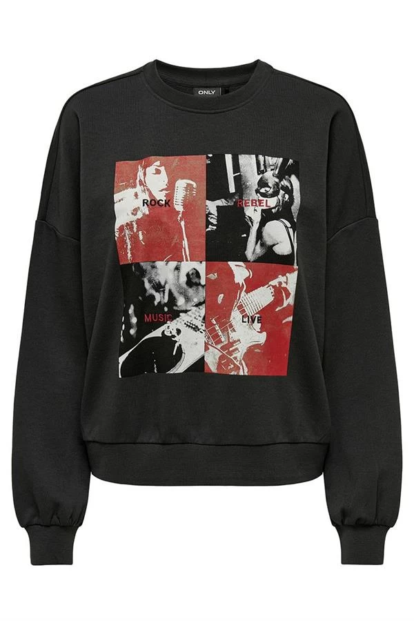 Baskılı Sweatshirtı Sİyah-kirmizi - Renk: Sİyah-kirmizi, Beden: Xlarge