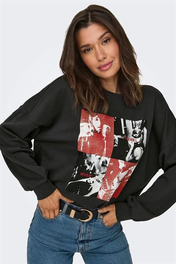 Baskılı Sweatshirtı Sİyah-kirmizi - Renk: Sİyah-kirmizi, Beden: Xlarge