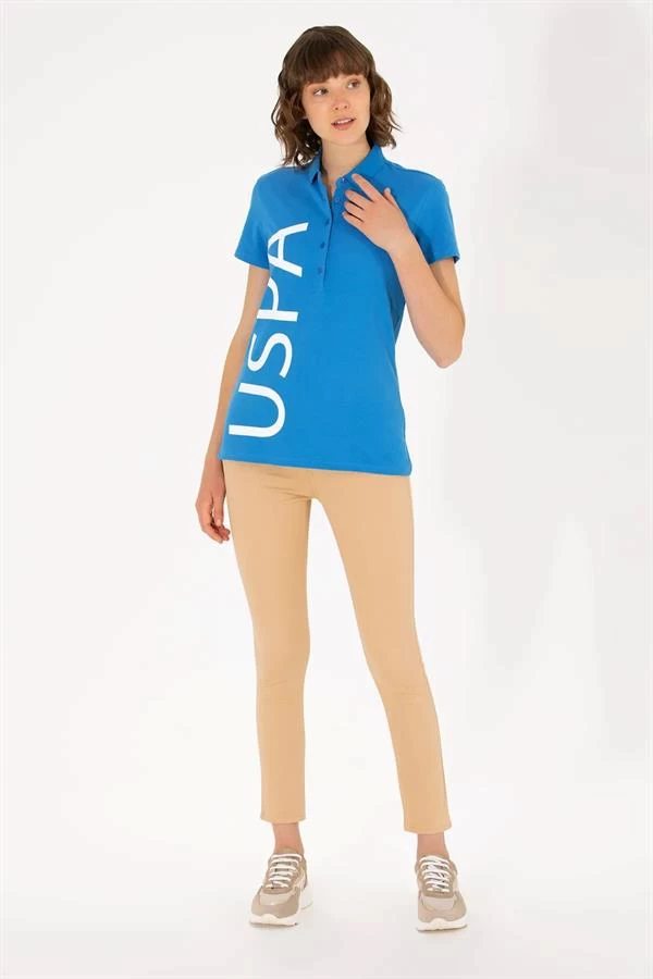 Kadın Polo Yaka T-shırt 1570773  - Renk: Saks Mavİ, Beden: X Small