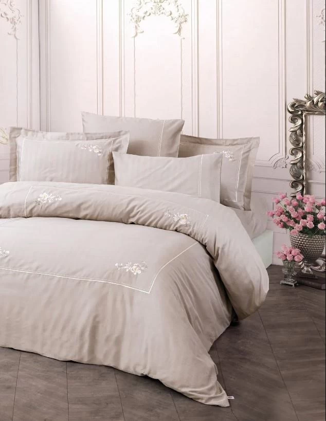 Cotton Box Brode Nakışlı Çift Kişilik Saten Nevresim Takımı Alameda Lila