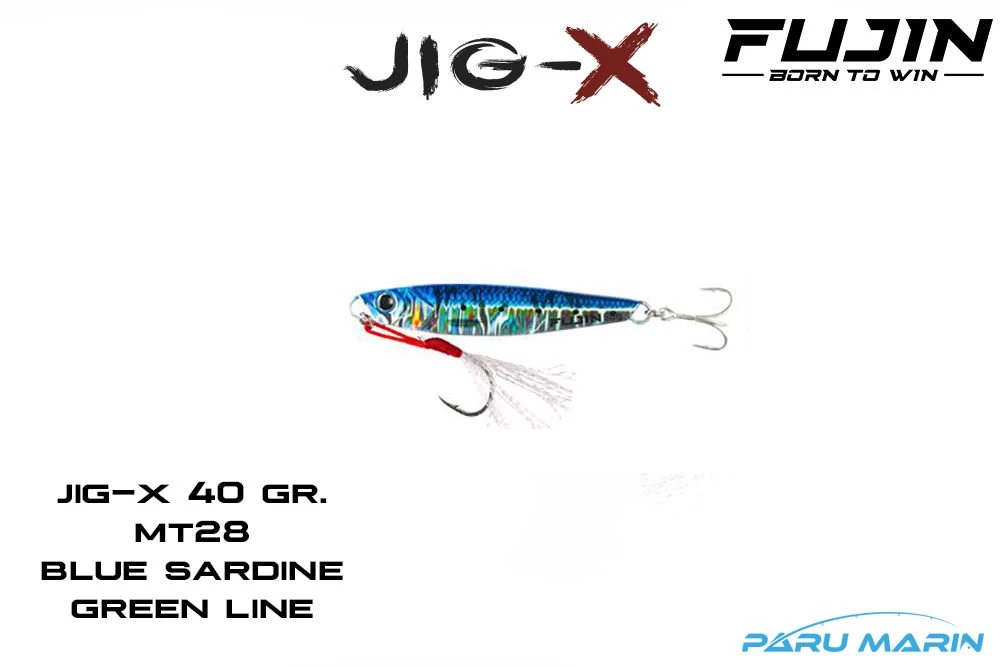 Fujin Jig-x 40gr. Shore Jigging - Jig Yem Blue Sardine Green Line