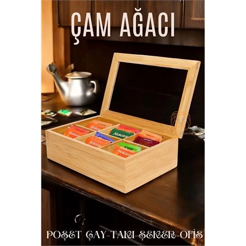 Modacar Poşet Çay Kutusu Ahşap Sallama Çay Organizer Kahve Şeker Aksesuar Kutusu
