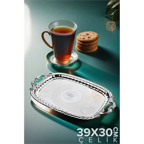 Modacar Çelik Çay Tepsisi Çiçek Kulplu