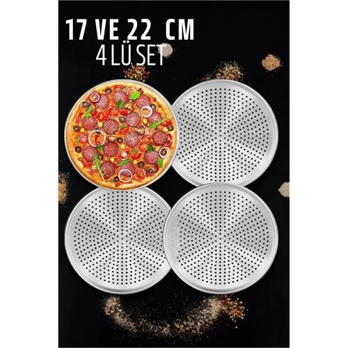 Modacar Delikli Pizza Lahmacun Tepsisi Çelik 17 Ve 22 Cm 4 Lü Set