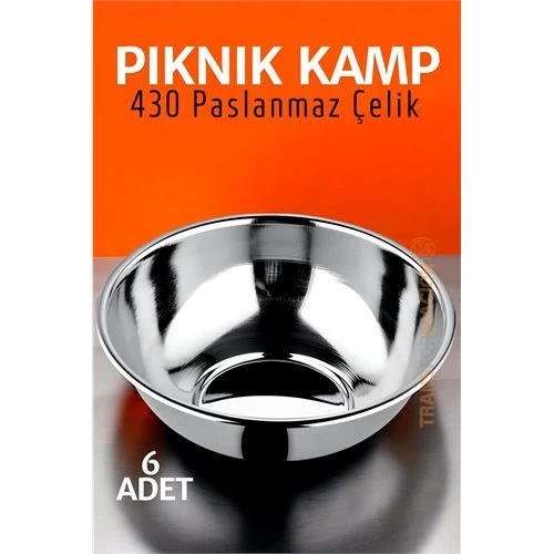 Modacar Paslanmaz Çelik Yemek Tası Çorba Kasesi Kamp Piknik Tabağı 6 Adet